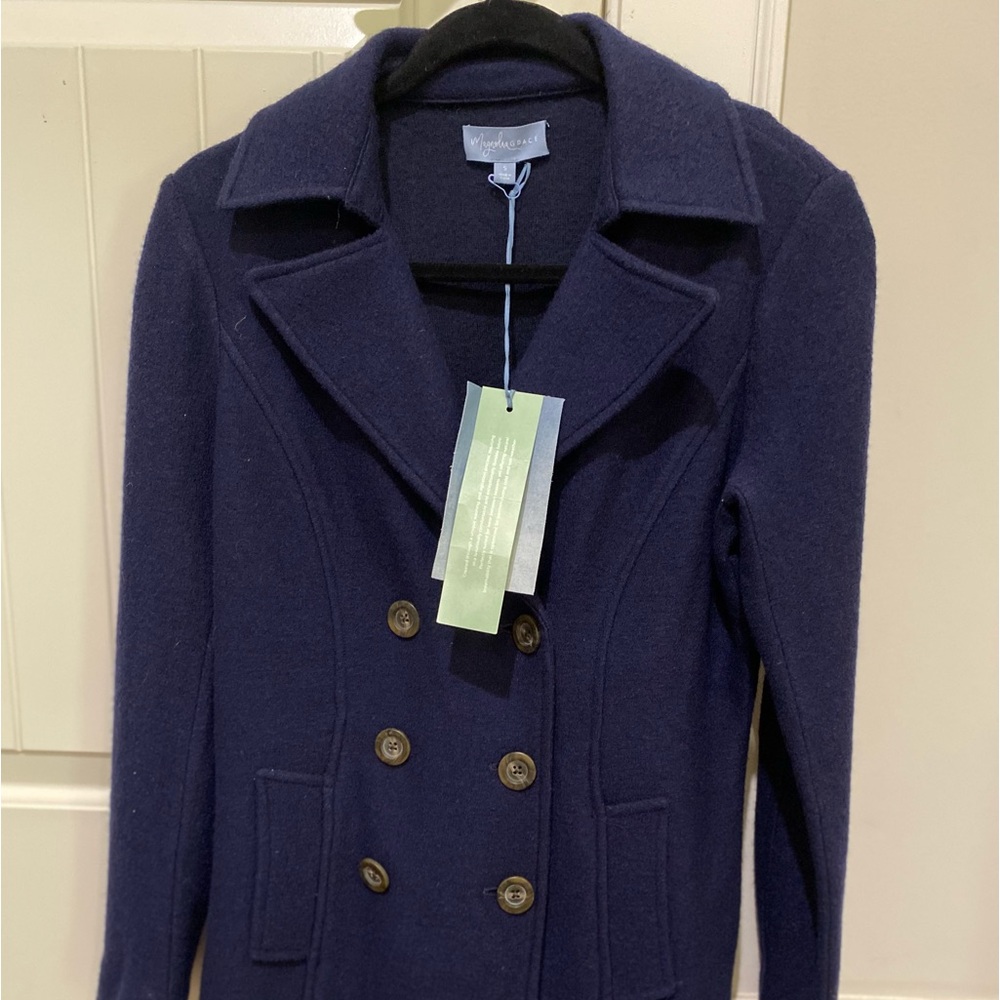 Boiled Wool Blend Classic Double breasted jacket in Navy